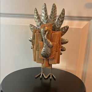 Rustic Wooden and Silver metal  Turkey decor for Fall and Thanksgiving.